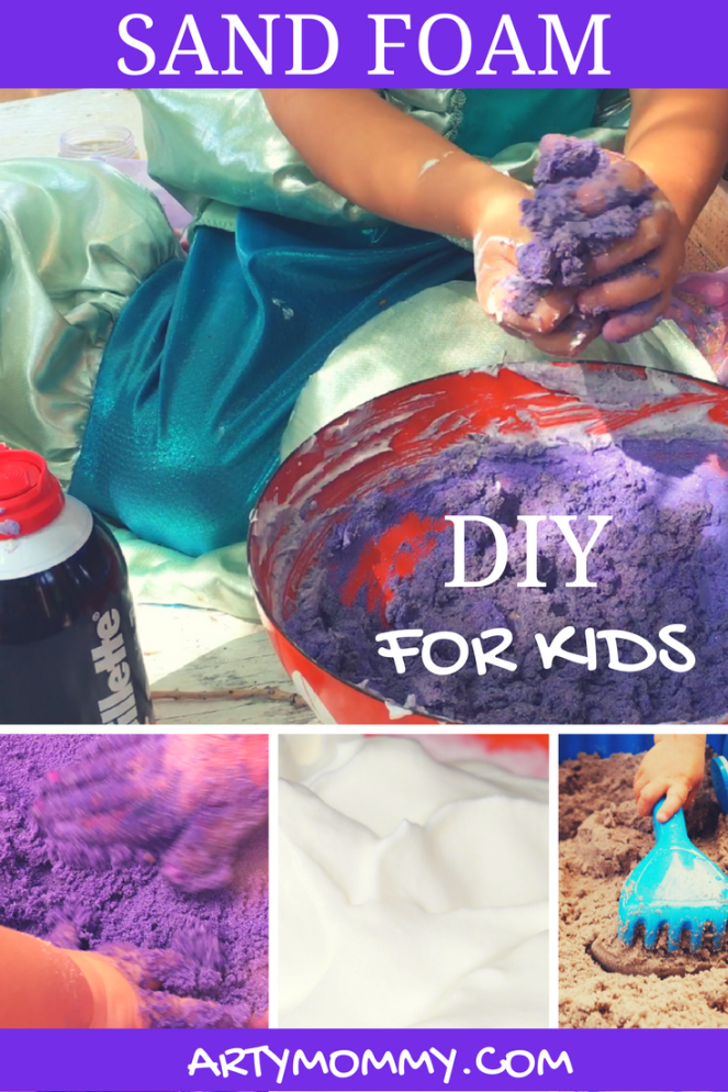 DIY For Kids, Sand Foam with sand and shaving cream, artymommy.com